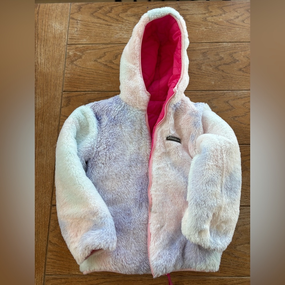 Eddie Bauer Girls Reversible Faux Fur/Puffer Jacket (Size S 7/8)
